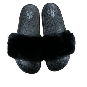 Browns B2 Black Faux Fur Slide Sandals Size 40